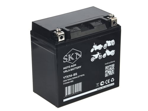 Аккумулятор стартерный для мототехники SKN YTX12-BS (12V/12Ah/180A) [CT 1212, YB14L-A2, YB10L-B]